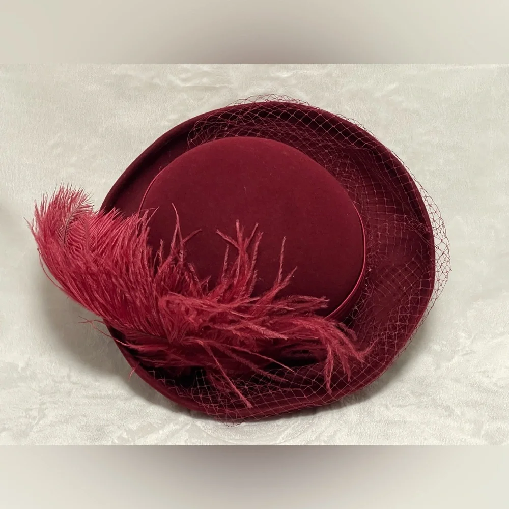 Vintage Mr Charles Red Feather Wool Hat fascinator Sunday best